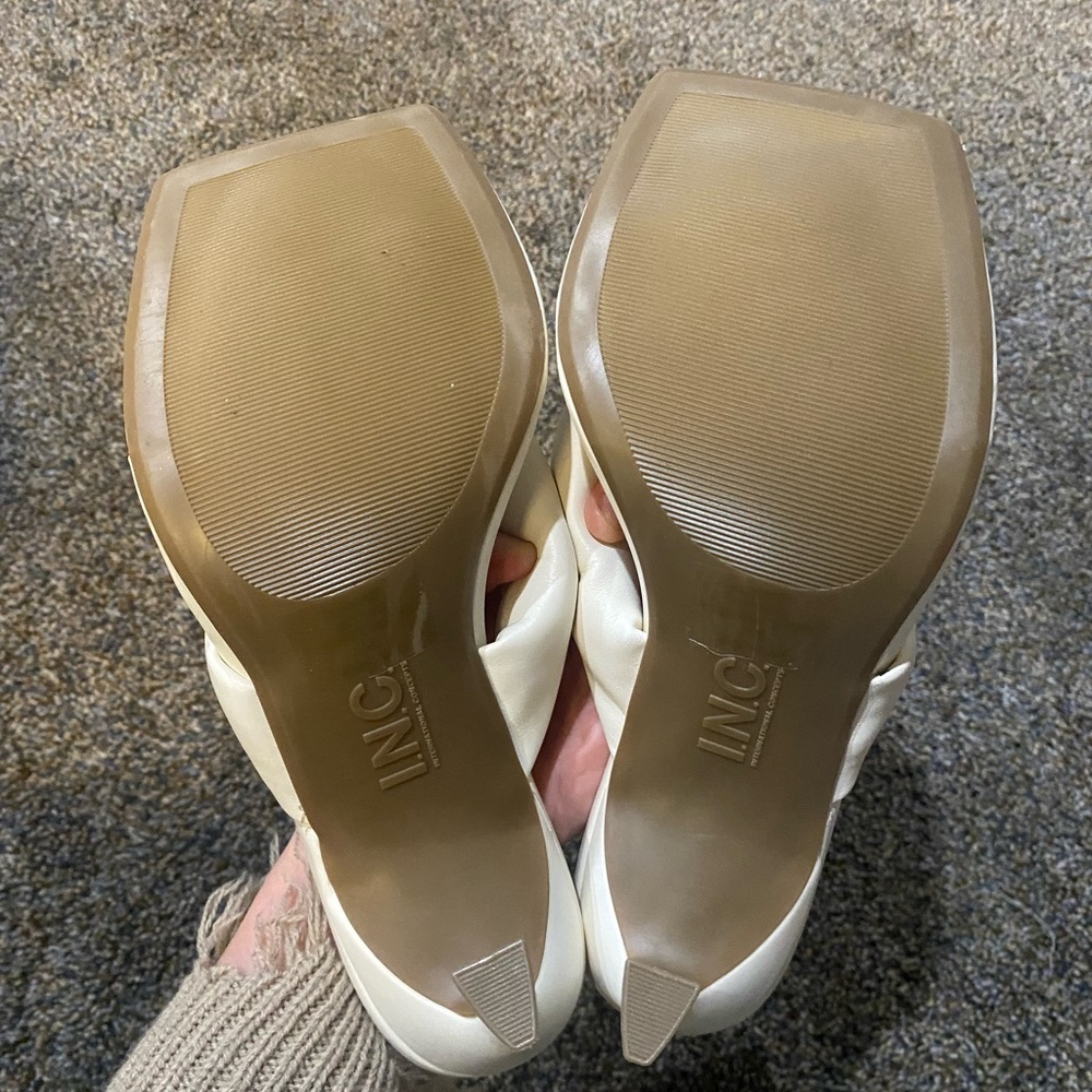 White faux leather square toed heeled sandals by I.N.C​ - Picture 7 of 10
